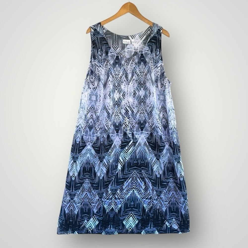Kim Rogers Navy and Light Blue Geometric Sleeveless Dress